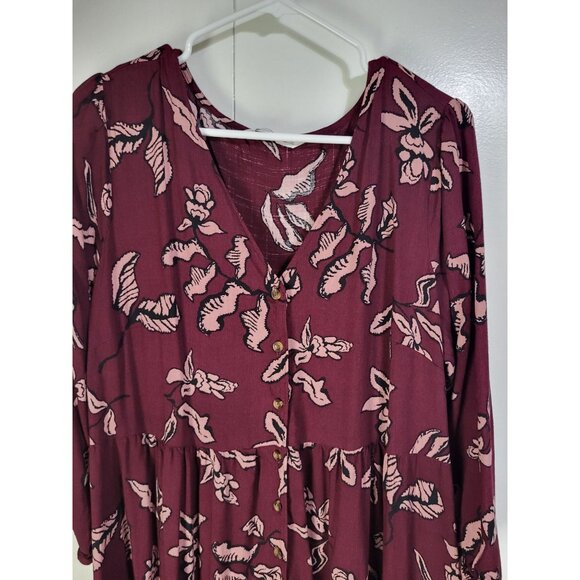 SONOMA Women SZ XL 3/4 Sleeve Button Front Maxi Dress Bishop Sleeve Pockets Boho - Picture 3 of 9